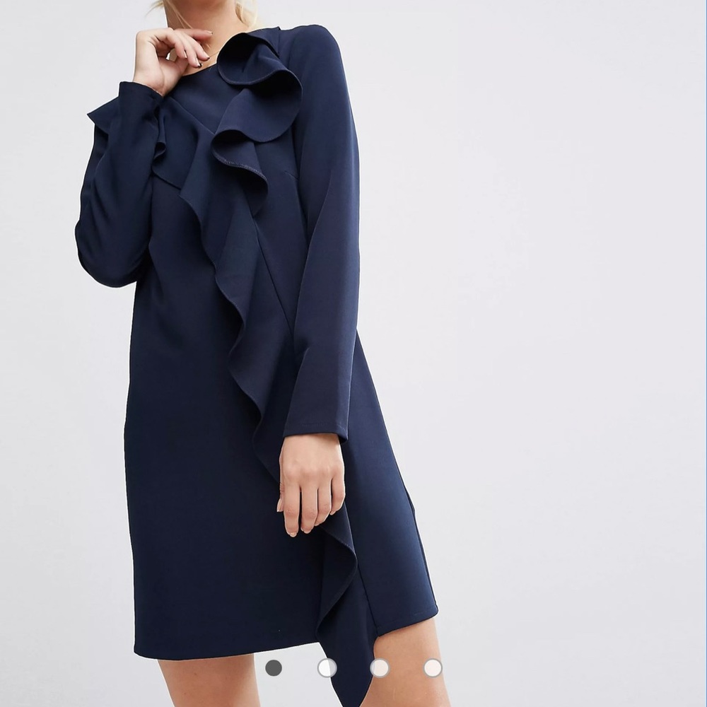 ASOS Long Sleeve Shift Dress With Ruffle Front